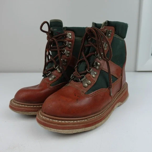 Orvis Brown and Green Leather Shoes Vintage ORVIS Brown Green Felt Bottom Ankle Hiking Work  main image 4